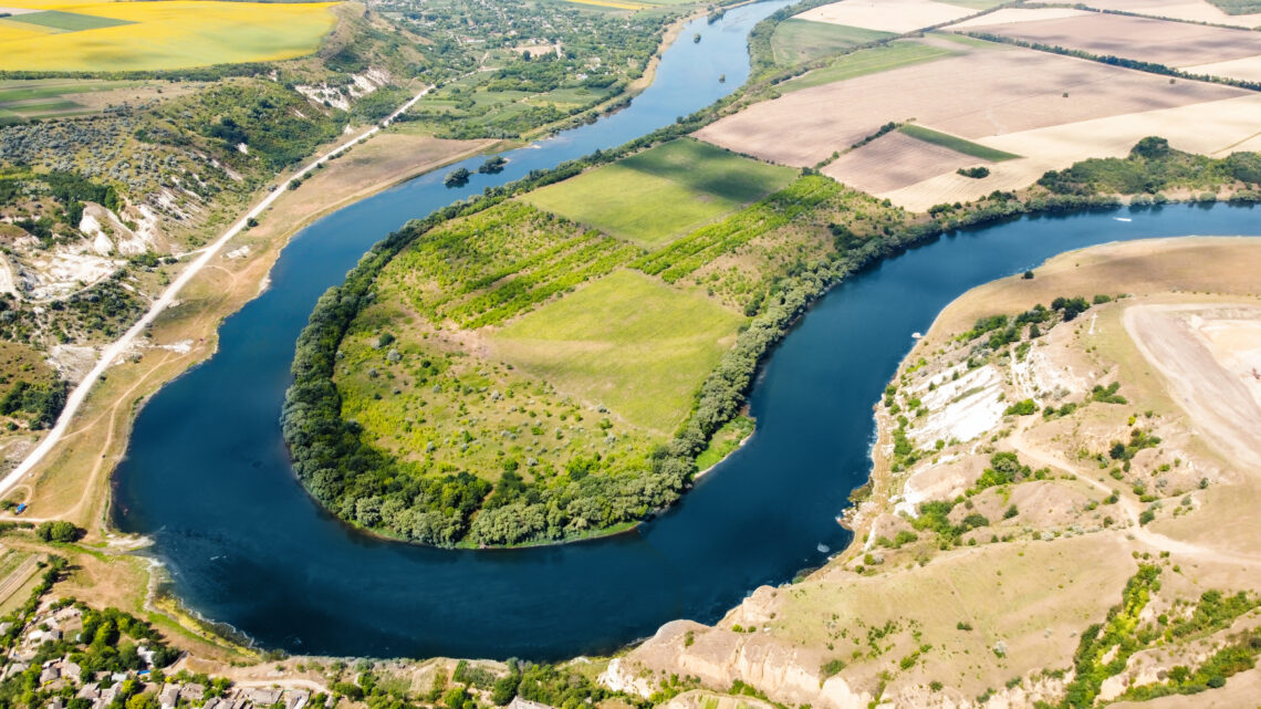 Aerial drone view of natural landscape in Moldova — illustrating groundwater and freshwater systems